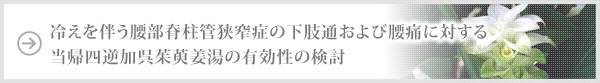 冷えを伴う腰部脊柱管狭窄症の下肢通および腰痛に対する当帰四逆加呉茱萸姜湯の有効性の検討